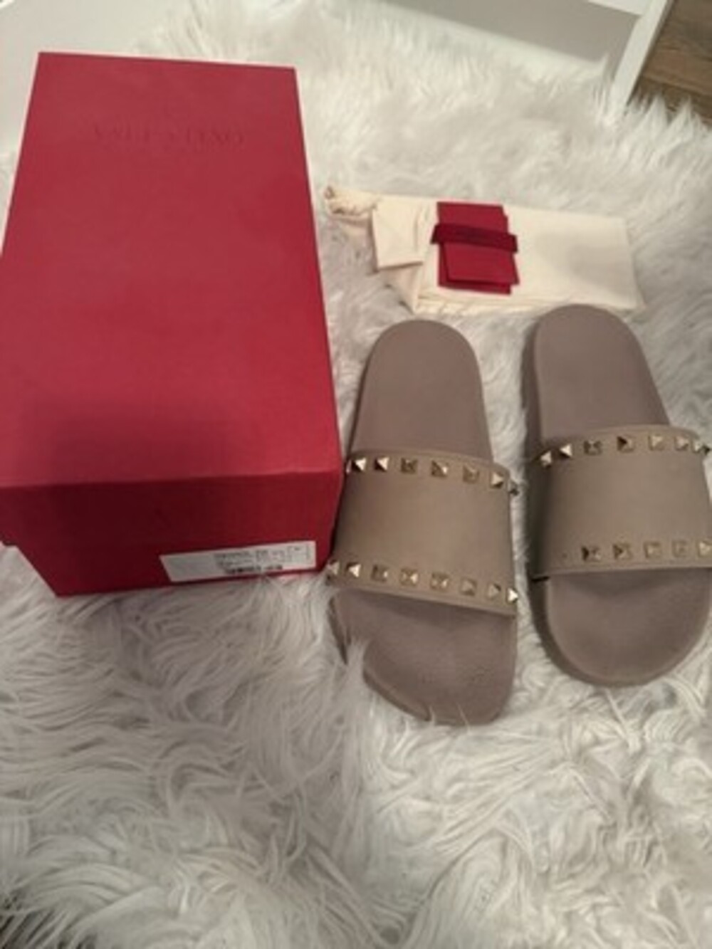 Valentino Garavani Rockstud Slides 1 Strap Tan Size 41 Rubber Sandals 10